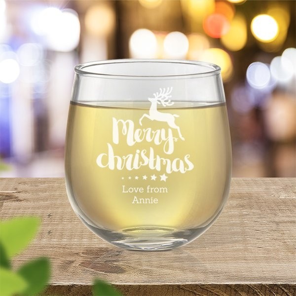 Reindeer Christmas Engraved Stemless Wine Glass