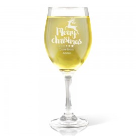 Reindeer Christmas Engraved Wine Glass