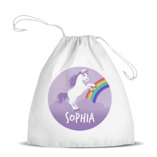 Purple Unicorn White Drawstring Bag